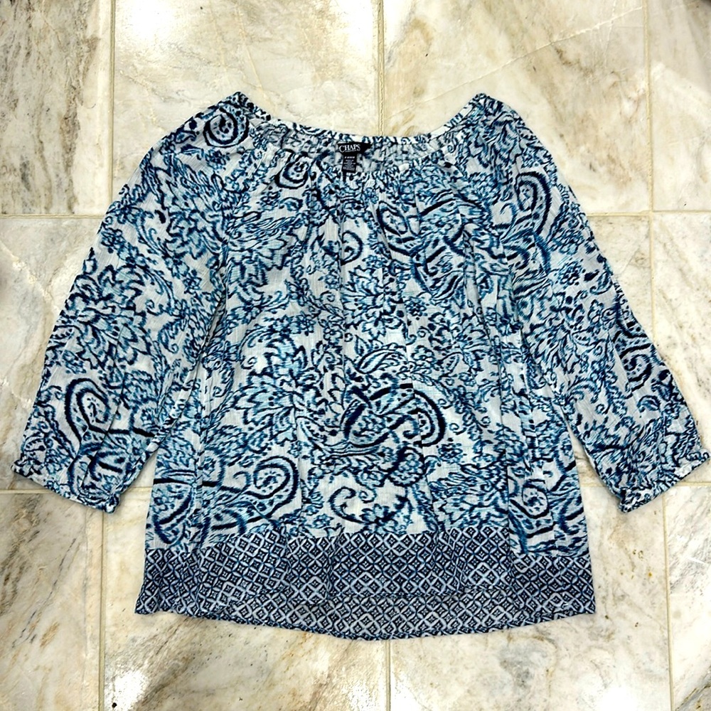 Chaps Indigo Batik Cotton Blouse